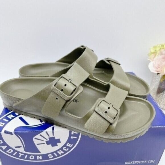 Birkenstock Arizona Essentials Sandal Slide Khaki EVA EU 45 Men US 12- 12.5 Wide - Picture 1 of 10